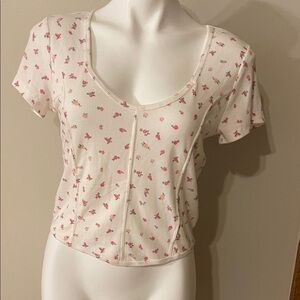 Hippie Rose Cream and Pink Floral Blouse